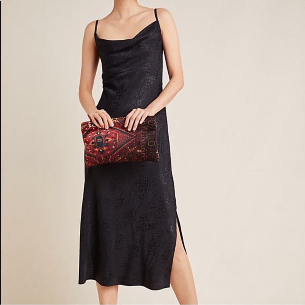 By Anthropologie Formal Dresses | Black Floral Jacquard Slip Midi Dress Wedding